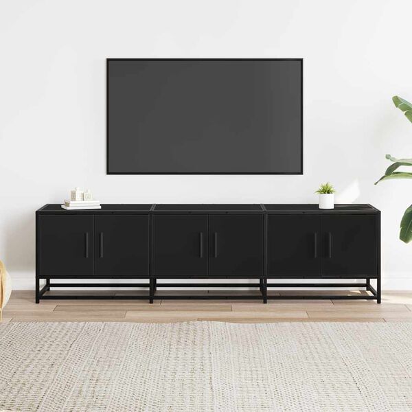 vidaXL Mueble de TV madera de ingeniería y metal negro 150x35x41 cm