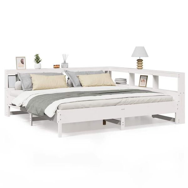 vidaXL Cama con estanter&iacute;a sin colch&oacute;n madera maciza blanca 180x200 cm