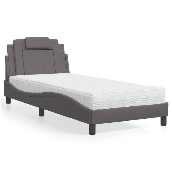 vidaXL Cama Viana con colch&oacute;n cuero sint&eacute;tico gris 90x200 cm
