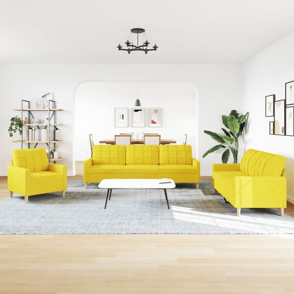vidaXL Juego de sof&aacute;s 3 piezas tela amarillo claro