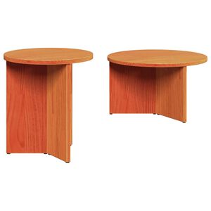 vidaXL Mesa de Caf&eacute; 2 pcs Marr&oacute;n cera Madera maciza de Pino