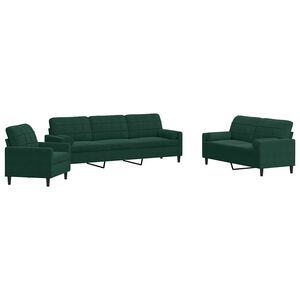 vidaXL Juego de sof&aacute;s con cojines 3 piezas terciopelo verde oscuro
