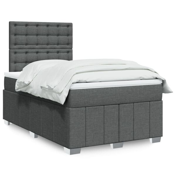 vidaXL Cama box spring con colch&oacute;n tela gris oscuro 120x200 cm
