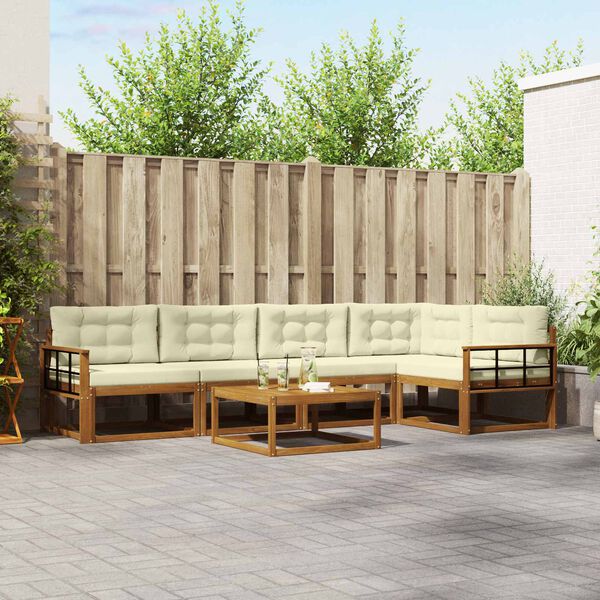 vidaXL Conjunto de sof&aacute;s de exterior con coj&iacute;n 6 pcs Natural y Crema