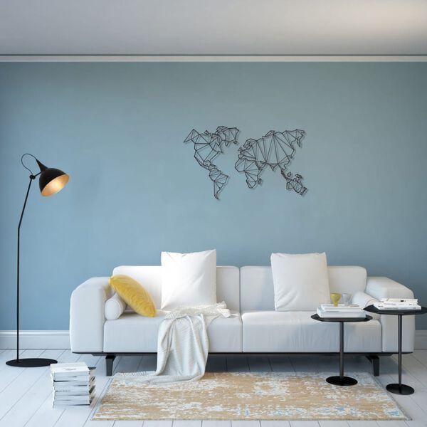Homemania Decoraci&oacute;n de pared mapa del mundo 120x72 cm metal negro