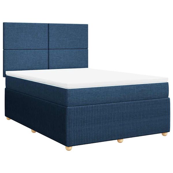 vidaXL Cama box spring con colch&oacute;n tela azul 140x200 cm