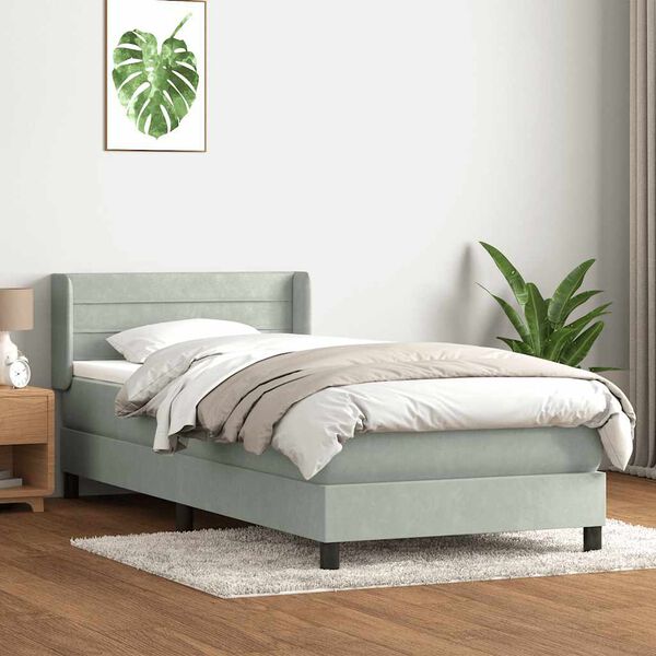 vidaXL Cama box spring con colch&oacute;n terciopelo gris claro 90x210 cm