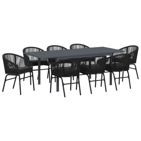 vidaXL Conjunto de Comedor de Jard&iacute;n 9 pcs Negro rat&aacute;n sint&eacute;tico