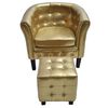 vidaXL Sillón con taburete cuero sintético dorado