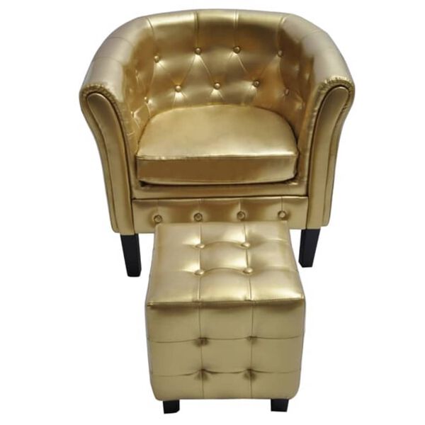 vidaXL Sillón con taburete cuero sintético dorado