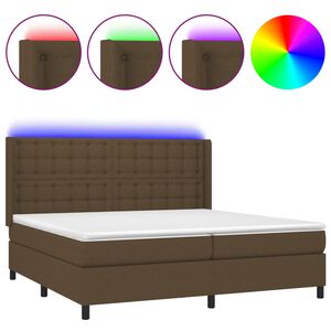 vidaXL Cama box spring colch&oacute;n luces LED tela marr&oacute;n oscuro 200x200 cm