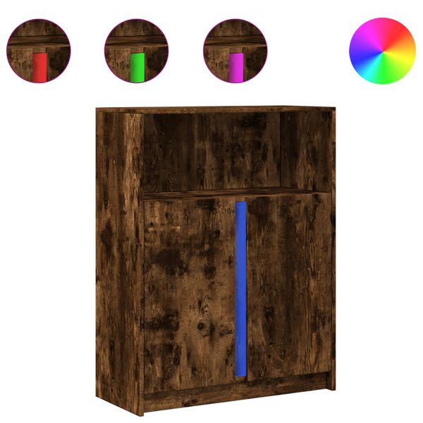 vidaXL Aparador con LED madera ingenier&iacute;a roble ahumado 77x34x100 cm