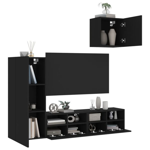 vidaXL Muebles de TV de pared 4 piezas madera de ingenier&iacute;a negro