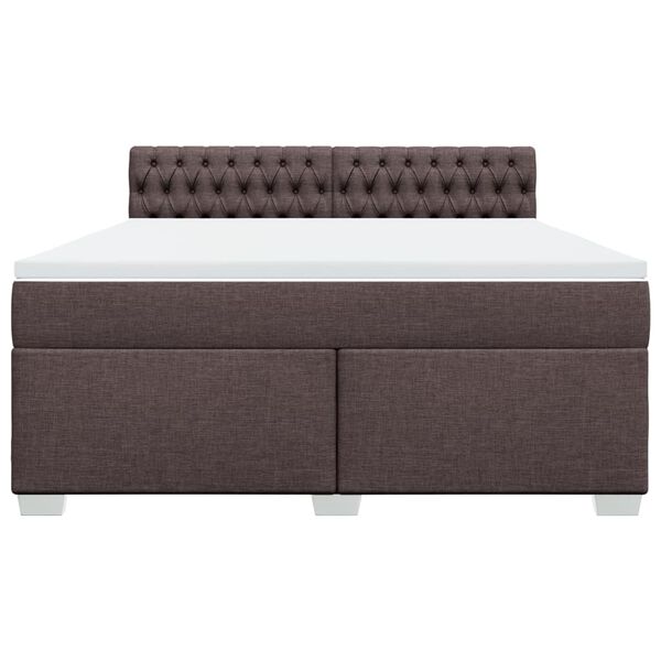 vidaXL Cama box spring con colch&oacute;n tela marr&oacute;n oscuro 180x200 cm