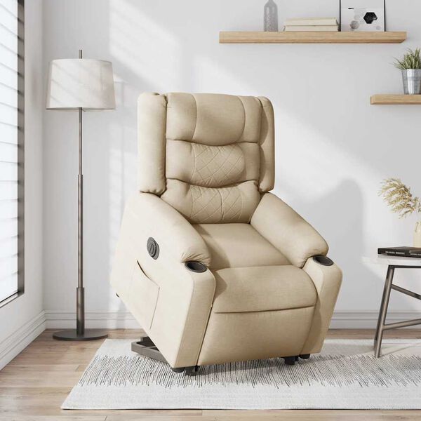 vidaXL Sill&oacute;n el&eacute;ctrico reclinable elevable de tela color crema