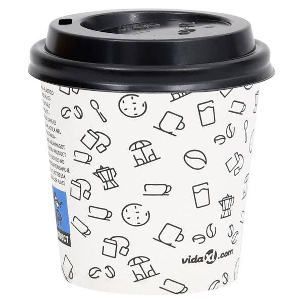 vidaXL Vasos de papel para caf&eacute; con tapas 100 uds blanco y negro 120ml