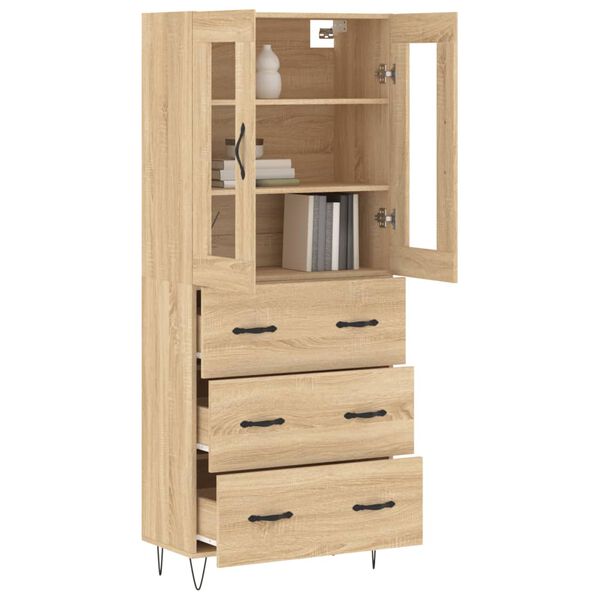 vidaXL Aparador alto madera contrachapada color roble 69,5x34x180 cm