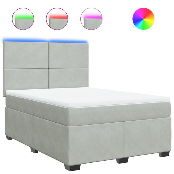 vidaXL Cama box spring con colch&oacute;n terciopelo gris claro 140x190 cm