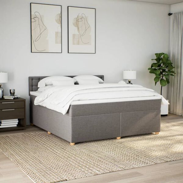vidaXL Cama box spring con colch&oacute;n tela gris taupe 180x200 cm