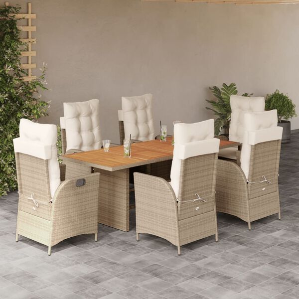 vidaXL Set comedor de jard&iacute;n 7 pzas con cojines rat&aacute;n sint&eacute;tico beige