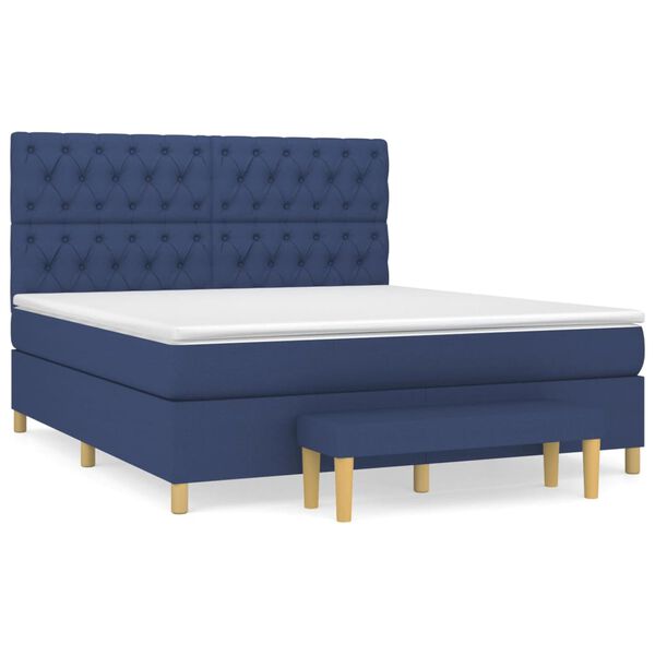 vidaXL Cama box spring con colch&oacute;n tela azul 160x200 cm