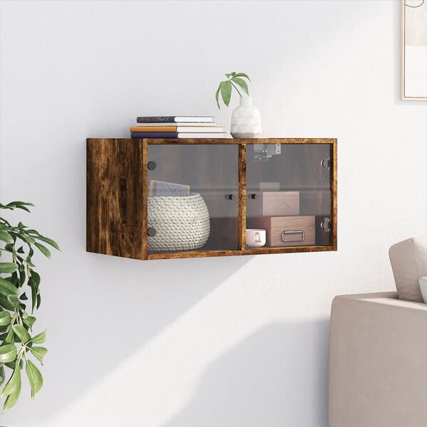 vidaXL Mueble de pared puertas de vidrio roble ahumado 68,5x37x35 cm