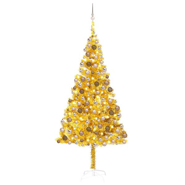 vidaXL &Aacute;rbol de Navidad preiluminado con luces y bolas dorado 240 cm