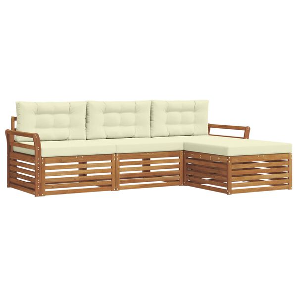 vidaXL Conjunto de sof&aacute;s de exterior con coj&iacute;n 4 pcs Natural y Crema
