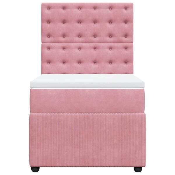 vidaXL Cama box spring con colch&oacute;n terciopelo rosa 100x200 cm