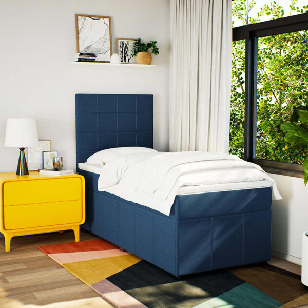 vidaXL Cama box spring con colch&oacute;n tela azul 100x200 cm