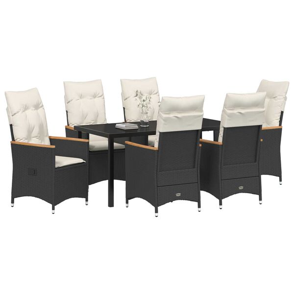 vidaXL Conjunto de Comedor de Jard&iacute;n 7 pcs Negro rat&aacute;n sint&eacute;tico