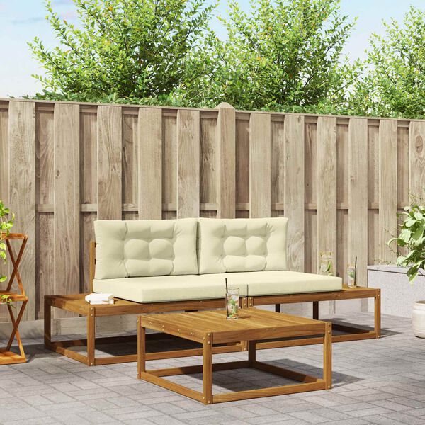 vidaXL Conjunto de sof&aacute;s de exterior con coj&iacute;n 3 Pieza Natural y Crema