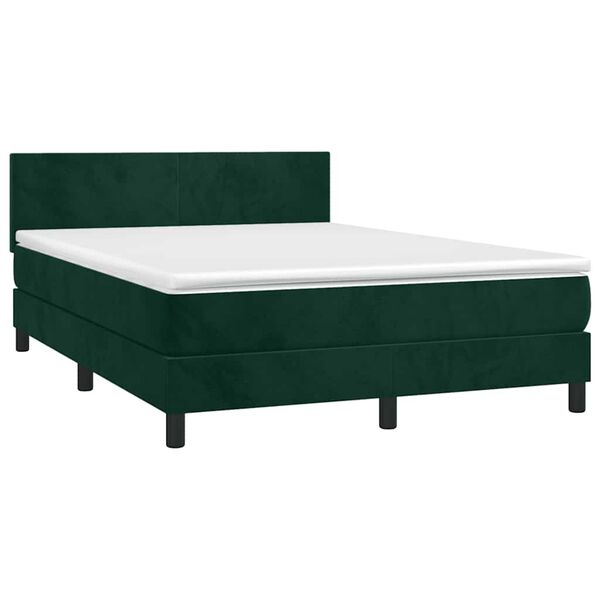 vidaXL Cama box spring colch&oacute;n y LED terciopelo verde oscuro 140x190cm