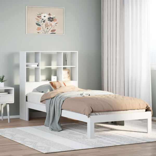 vidaXL Cama con estanter&iacute;a sin colch&oacute;n madera maciza blanco 90x200 cm