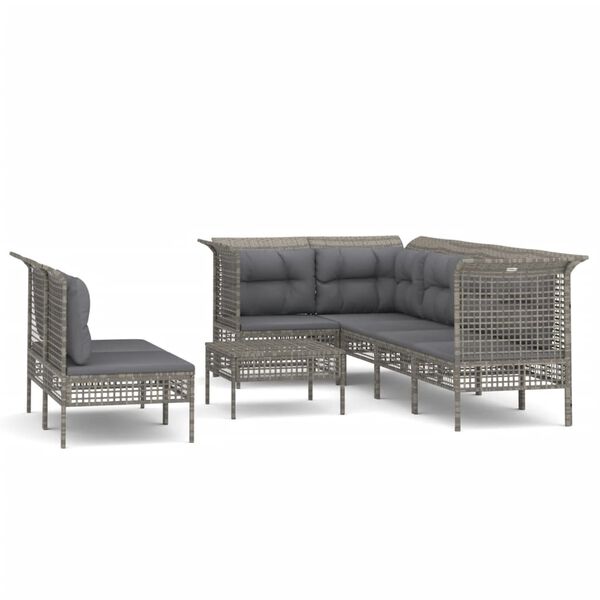 vidaXL Set de muebles de jardín 8 pzas y cojines ratán sintético gris
