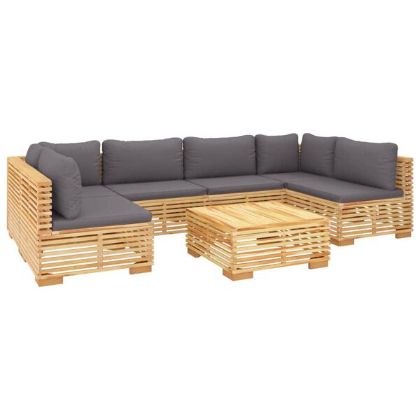 vidaXL Juego muebles de jard&iacute;n 7 piezas y cojines madera maciza teca