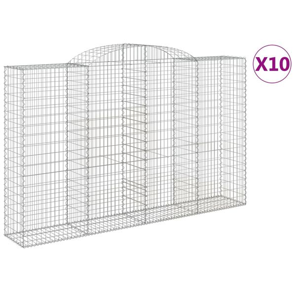 vidaXL Cestas de gaviones 10 uds forma de arco hierro 300x50x180/200cm