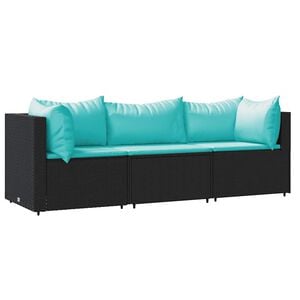 vidaXL Set de muebles de jard&iacute;n 3 pzas y cojines rat&aacute;n sint&eacute;tico negro