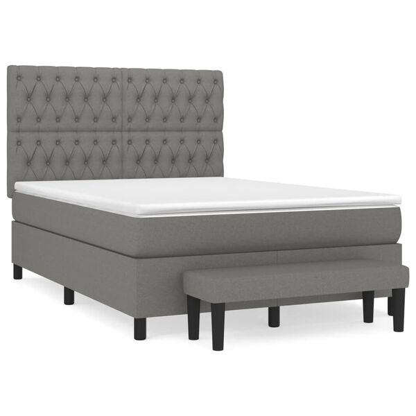 vidaXL Cama box spring con colch&oacute;n tela gris oscuro 140x190 cm