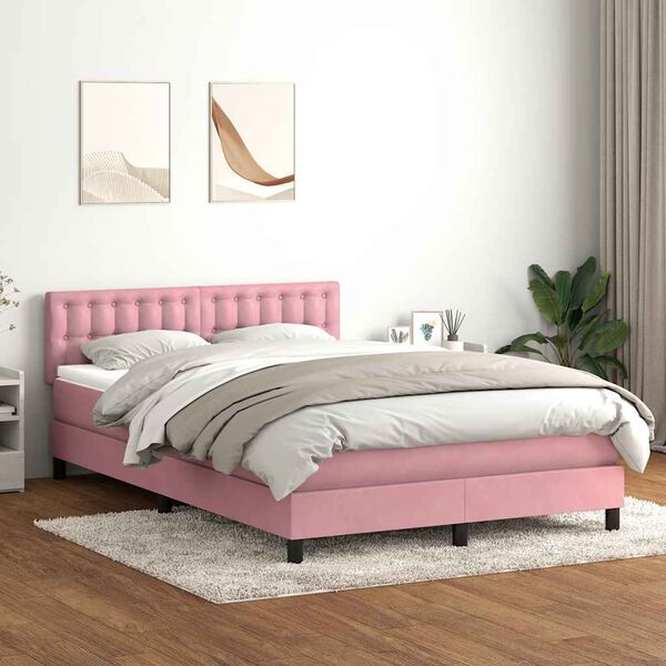 vidaXL Cama box spring con colch&oacute;n terciopelo rosa 160x220 cm