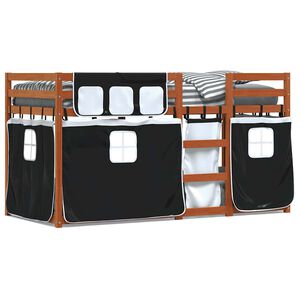 vidaXL Litera con cortinas madera maciza pino blanco y negro 80x200 cm
