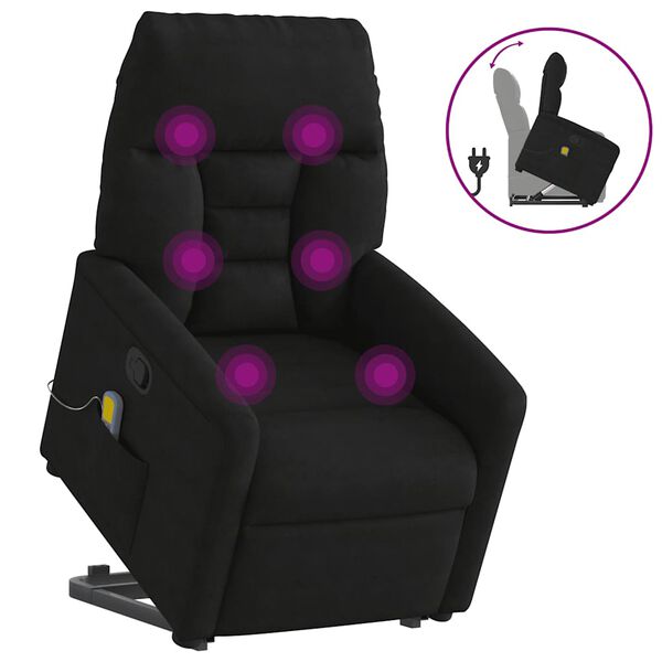 vidaXL Sillón reclinable de masaje elevable tela de microfibra negro