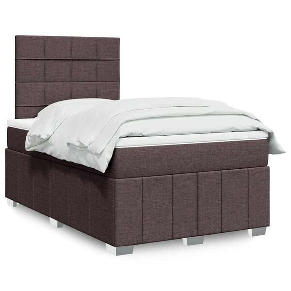 vidaXL Cama box spring con colch&oacute;n tela marr&oacute;n oscuro 120x190 cm