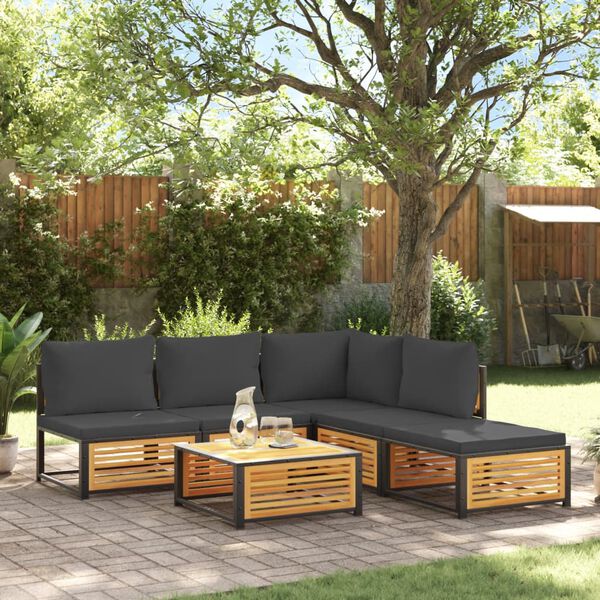 vidaXL Set de sof&aacute;s de jard&iacute;n con cojines 6 pzas madera maciza acacia
