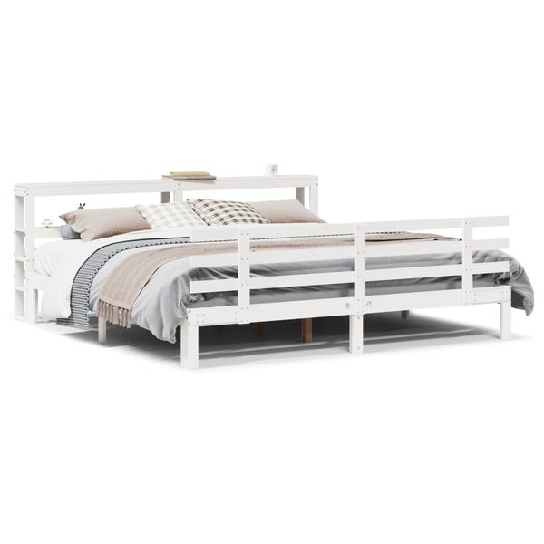 vidaXL Estructura de cama con cabecero sin colchón blanco 180x200 cm