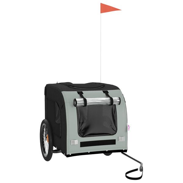 vidaXL Remolque de bicicleta mascotas hierro tela Oxford gris negro