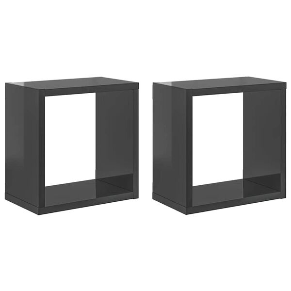vidaXL Estantes cubo de pared 2 unidades gris brillo 26x15x26 cm