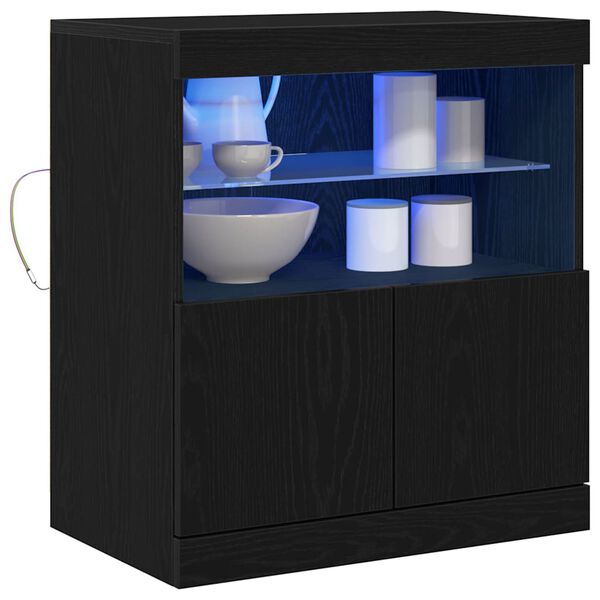 vidaXL Aparador LED Negro 60,5 x 37 x 67 cm Madera de ingenier&iacute;a