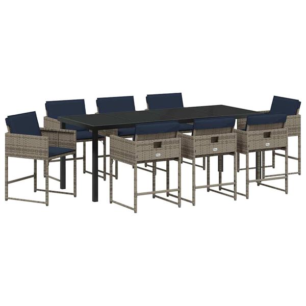 vidaXL Conjunto de Comedor de Jard&iacute;n 9 pcs Gris rat&aacute;n sint&eacute;tico