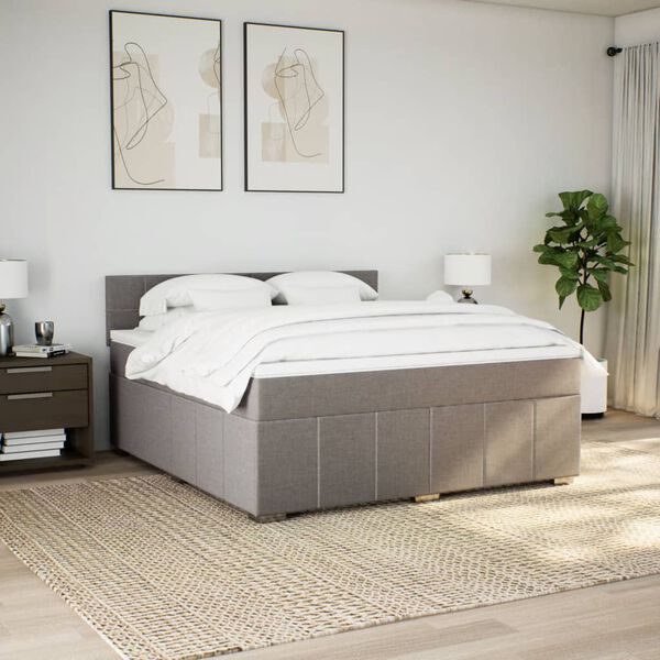 vidaXL Cama box spring con colch&oacute;n tela gris taupe 180x200 cm